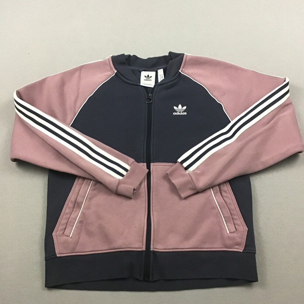 Adidas Track Jacket Men Small Gray Pink Colorblock Full Zip SST Training Fleece